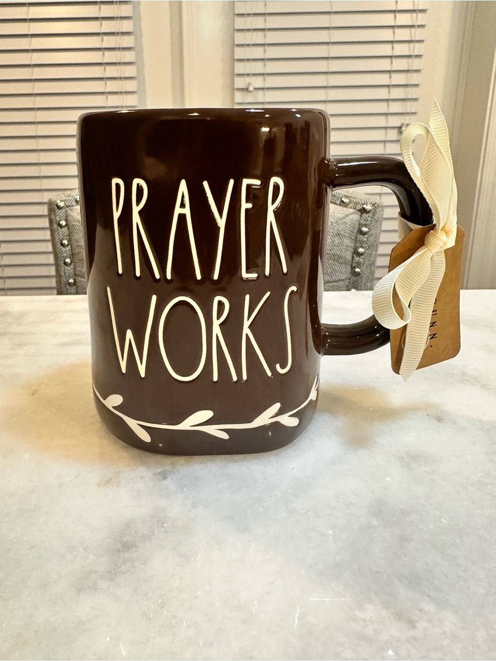 Rae Dunn “Prayer Works” Brown Coffee Mug 18oz - New With Tags